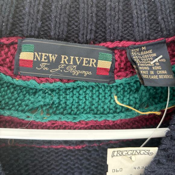 VTG New River for J. Riggings Sweater V-Neck Argyle Heritage Preppy Old Money M - Picture 3 of 8